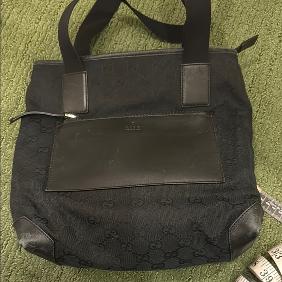 Gucci Black Tote Bag logo printed canvas and leather. Vintage - Picture 1 of 7